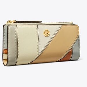 Tory Burch Robinson Color Block Leather Zip Slim Wallet